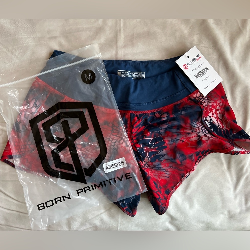 Born Primitive Red and Blue Athletic Shorts